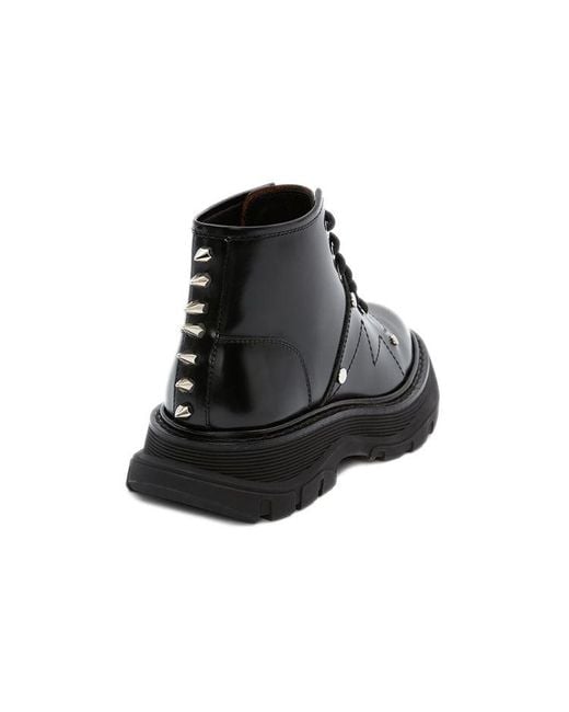 McQueen Black (Wmns) Leather Tread Ankle Boots
