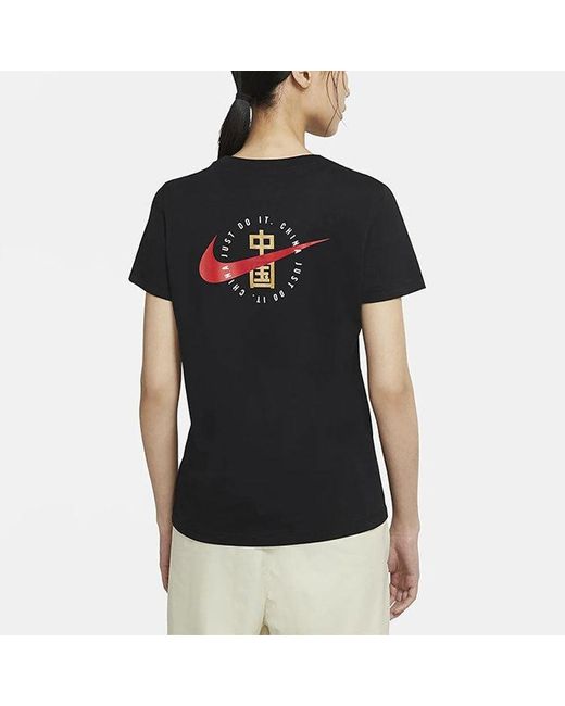 Nike Black (Wmns) Sportswear China Printing Short Sleeve