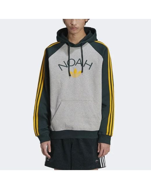 Adidas Gray Originals X Noah Crossover 3-Stripes Logo Printing Colorblock Pullover for men