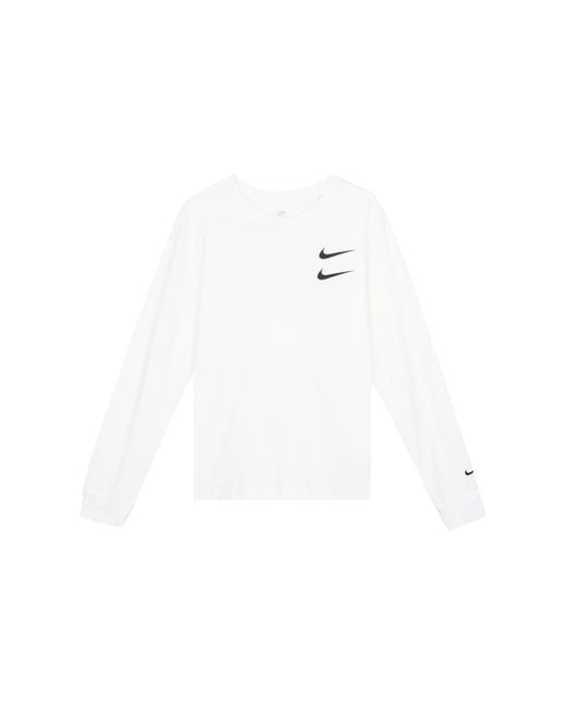 Nike White Swoosh Casual Sports Double-Hook Crew-Neck Long Sleeve for men