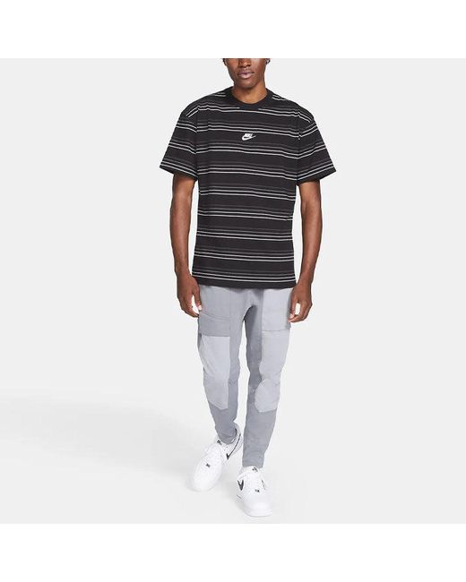Nike Black Sportswear Embroidered Logo Stripe Loose Knit Sports Short Sleeve for men