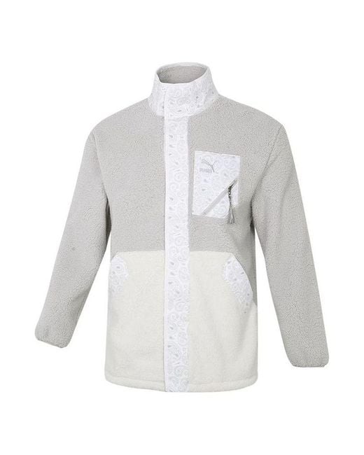 PUMA White Paisley Imitation Lamb Wool Stand-Up Collar Jacket