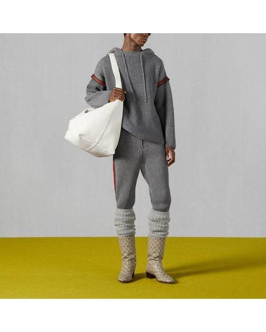Gucci Gray Wool Cashmere Pants With Web for men
