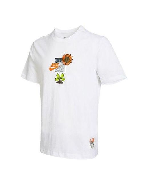 Nike White ' Logo Plant Pattern Cartoon Printing Round Neck Casual Short Sleeve T-Shirt for men