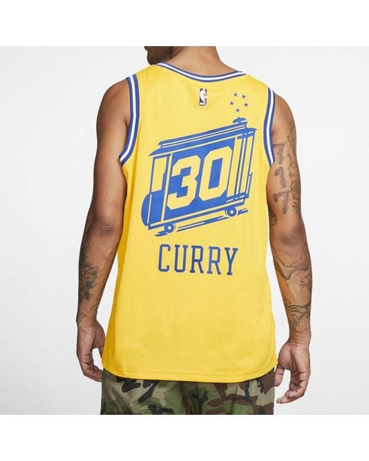 Nike Yellow Nba Golden State Warriors Hardwood Classics Curry Swingman Home Jersey for men