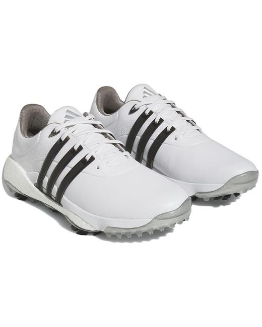 Adidas White Tour360 22 Boost Golf Shoes 'Cloud Metallic' for men