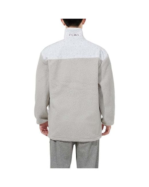 PUMA White Paisley Imitation Lamb Wool Stand-Up Collar Jacket