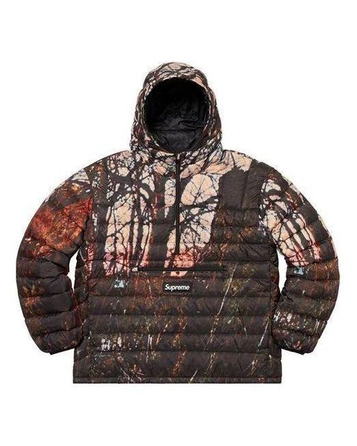 Supreme Brown Micro Down Half Zip Hooded Pullover for men