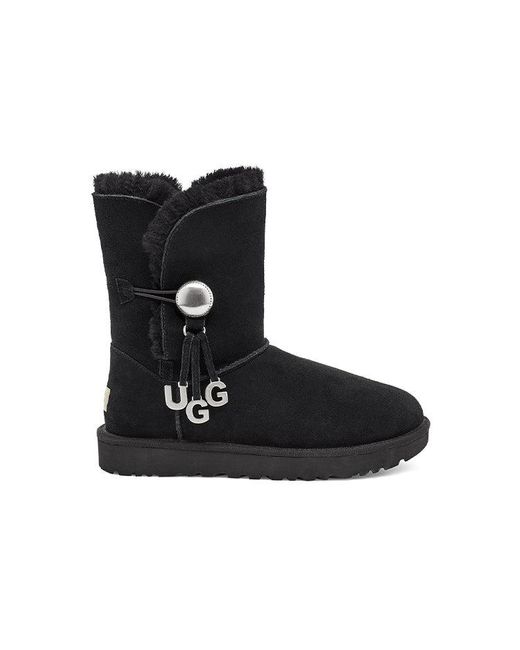 Ugg Black (Wmns) Bailey Button Charm Metallic Alphabet Version Fleece Lined