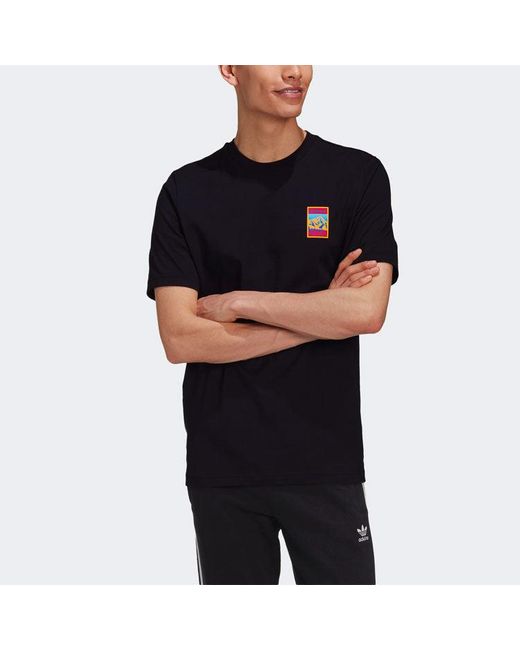 Adidas Black Originals Pattern Printing Casual Sports Short Sleeve for men