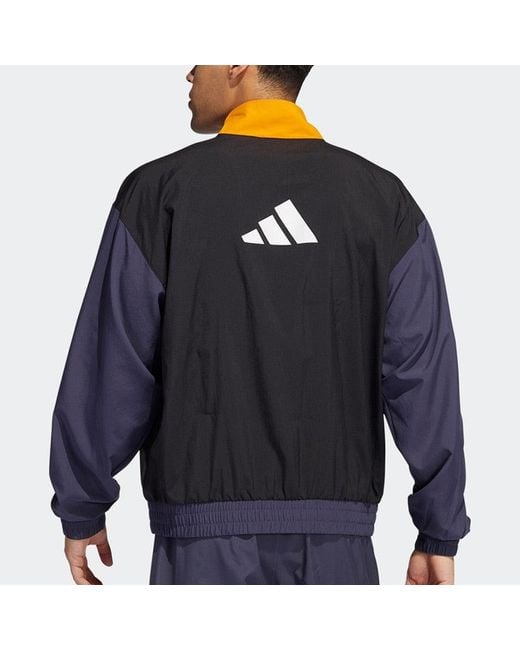 Adidas Blue Bb Snap Jkt Athleisure Casual Sports Breathable Contrasting Colors Knit Stand Collar Jacket for men