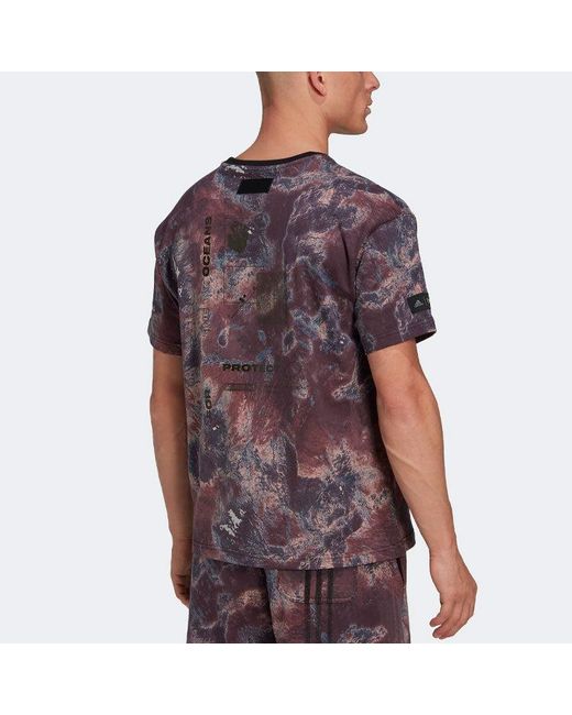 Adidas Purple Paint Splash Effect Printing Sports Short Sleeve Khaki T-Shirt for men