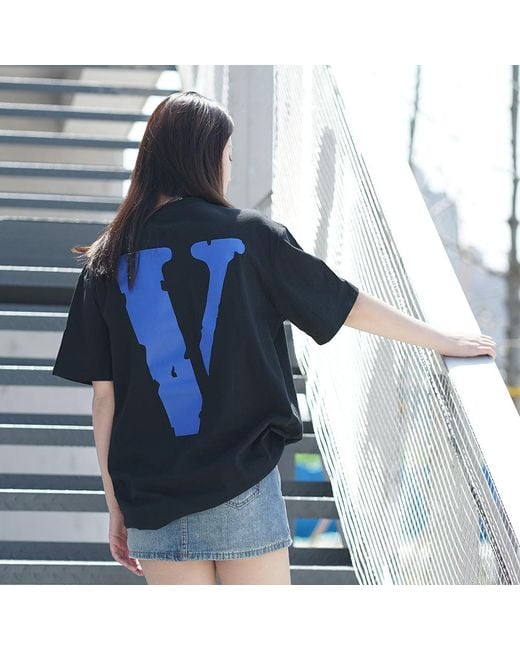 Vlone(GOAT) Black Large Logo Round Neck Short Sleeve T-Shirt for men