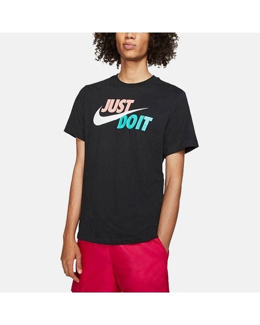 Nike Black Just Do It Contrasting Colors Alphabet Printing Round Neck Short Sleeve for men