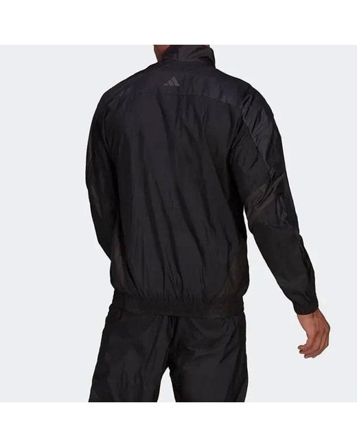 Adidas Black Logo Printing Solid Color Stand Collar Jacket Autumn for men