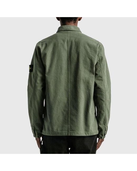 Stone Island Garment Dyed Zip Shirt Overshirt 'Sage' in Green for