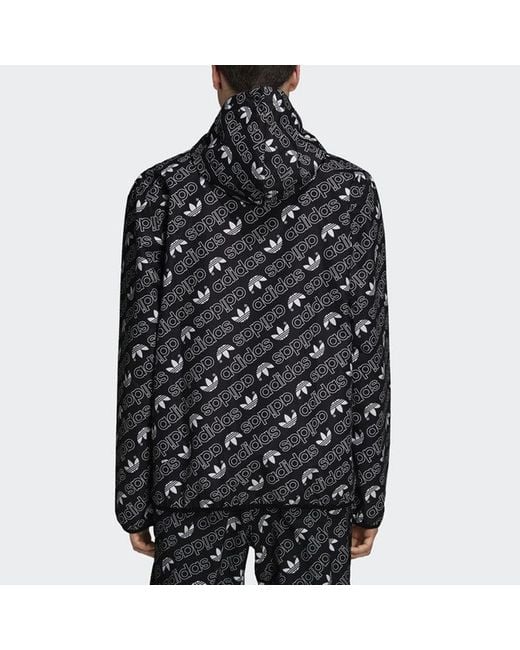 Adidas Blue Originals Full Print Athleisure Casual Sports Hooded Woven Windproof Outdoor Jacket for men