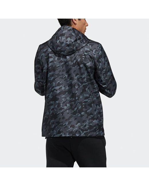 Adidas Blue Ai Wb Camo Camouflage Windproof Casual Sports Hooded Jacket for men