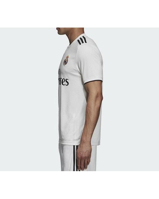 Adidas White Real Madrid 18-19 Season Fan Edition Home Alphabet Logo Stripe Sports Soccer/Football Short Sleeve Jersey for men