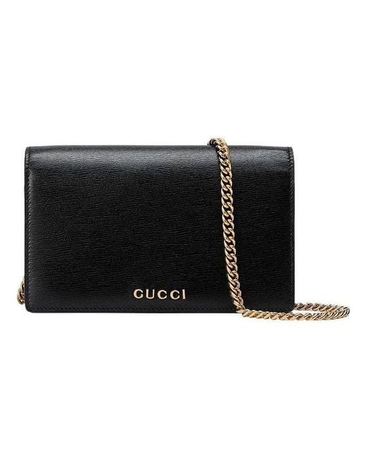 Gucci Black (Wmns) Chain Wallet With Script Leather'