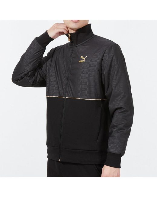 PUMA Black Luxe Jacket Logo Casual Sports Knit Stand Collar Asia Sizing for men