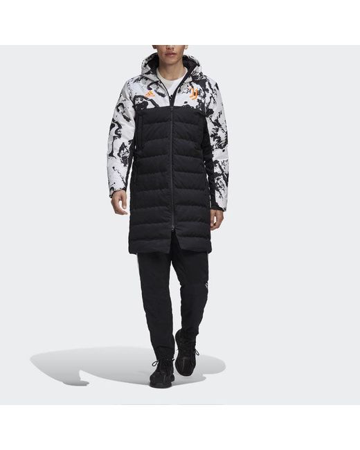 Adidas Black Juve Ssp Dwcoat Juventus Colorblock Soccer/Football Mid-Length Sports Hooded Down Jacket for men
