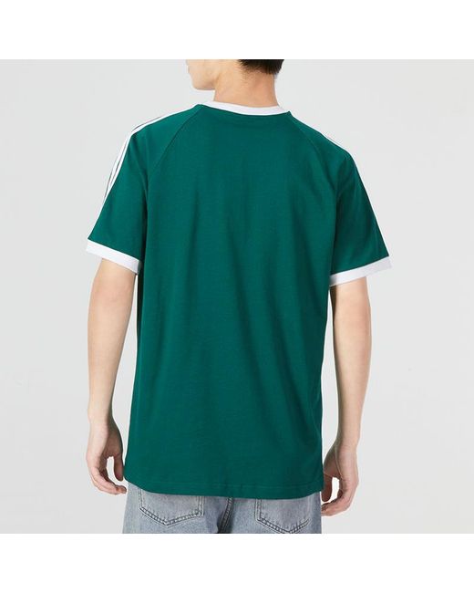 Adidas Green Originals 3-Stripes Tee Casual Round Neck Loose Logo Stripe Short Sleeve for men