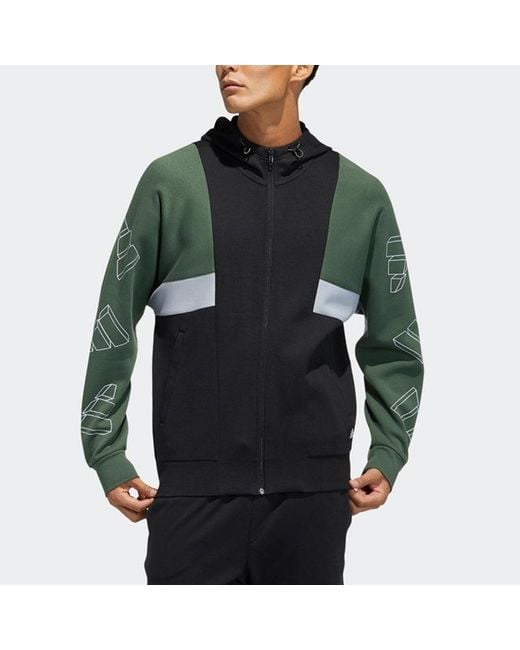 Adidas Green Ub Tt Deco Casual Sports Colorblock Knit Hooded Jacket for men