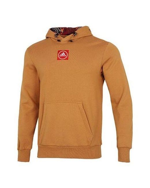 Adidas Brown Cny Gfx Hood Limited Embroidered Pattern Sports Pullover for men