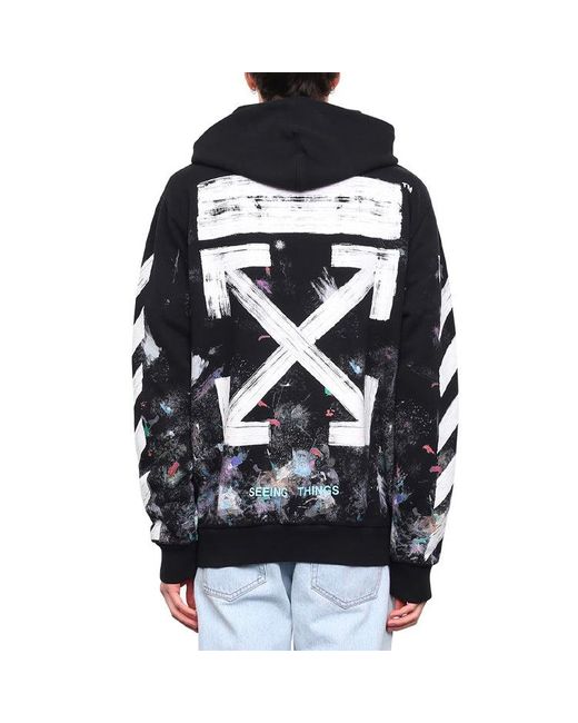 Off-White c/o Virgil Abloh Black Graffiti Arrow Printing Zipper Hooded Long Sleeves Ordinary Version for men