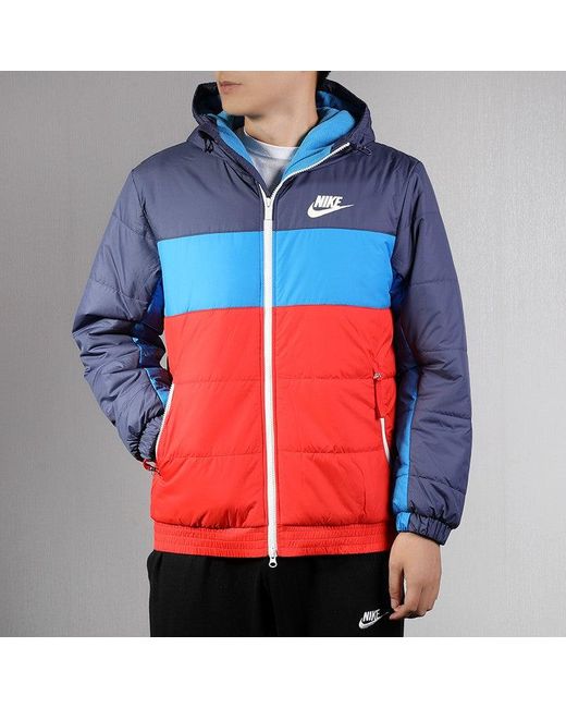 Nike Blue Colorblock Casual Sports Stay Warm Windproof Fleece Inner Lining Hooded for men