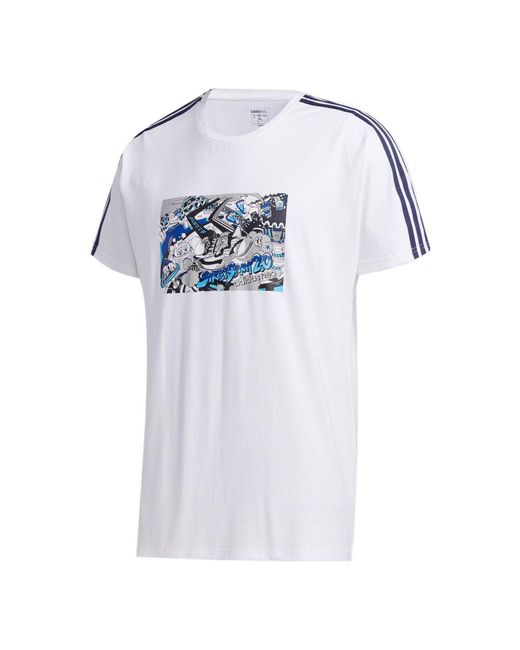 Adidas White Neo Pattern Printing Sports Short Sleeve T-Shirt for men