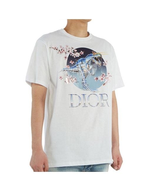 Dior Blue X Sorayama Crossover Sakura Dragon Printing Short Sleeve for men