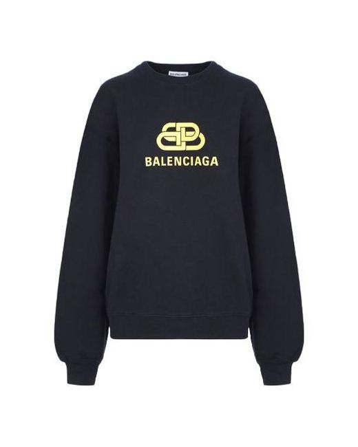 Balenciaga Blue (Wmns) Ss21 Logo Loose Swea Round-Neck Long Sleeve