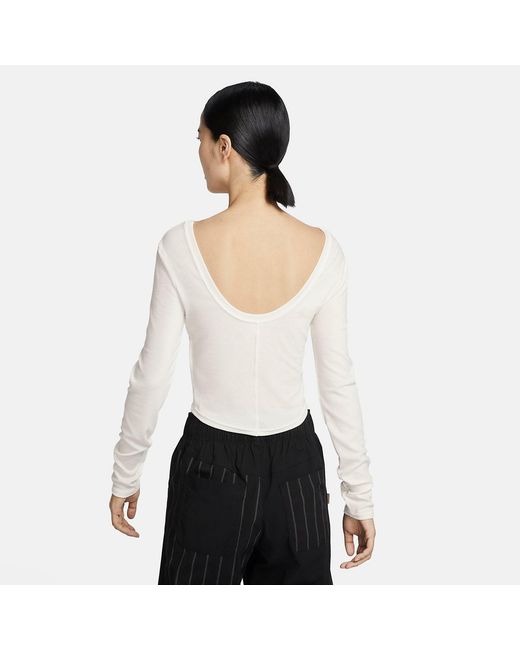 Nike White (Wmns) Sportswear Chill Knit Tight Scoop-Back Long-Sleeve Mini-Rib Top (Asia Sizing)