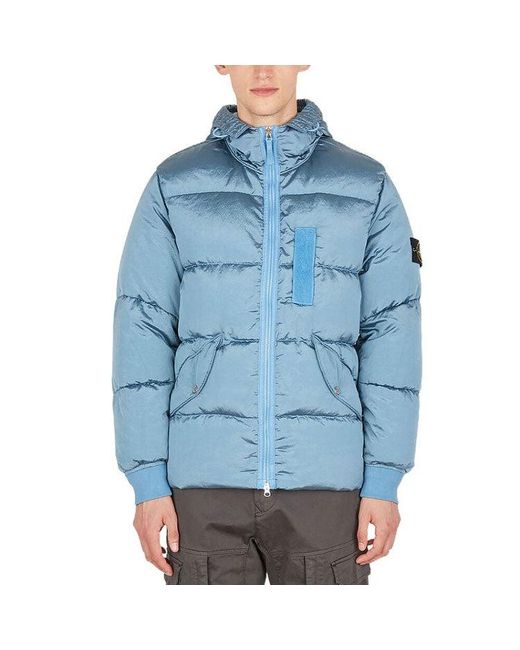 Stone Island Blue Hooded Down Jacket 'Mid' for men