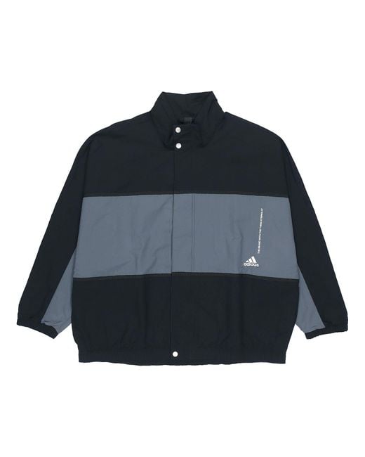 Adidas Blue M Wrd Wov Jkt Sports Loose Contrasting Colors Woven Stand Collar Jacket for men