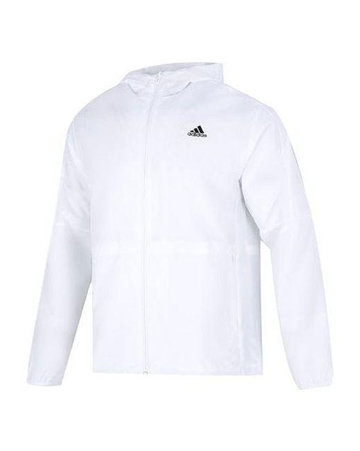 Adidas White Mh Lite Wvjkt Athleisure Casual Sports Hooded Solid Color Woven Jacket for men