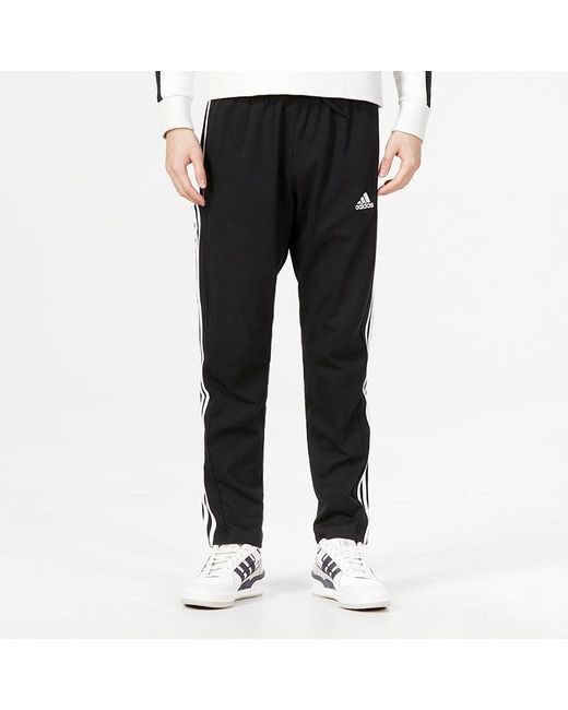 Adidas Black Logo Essentials Single Jersey Tapered Open Hem 3-Stripes Pants for men