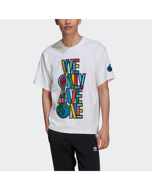 Adidas White Originals Artist Tee Ss Earth Printing Sports Round Neck Short Sleeve for men