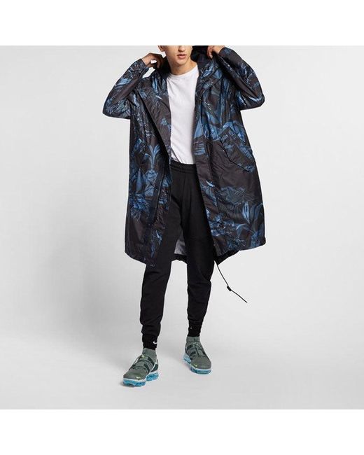 Nike Nsw Parka Aop Woven Printing Mid-length Hooded Jacket Blue Black for men
