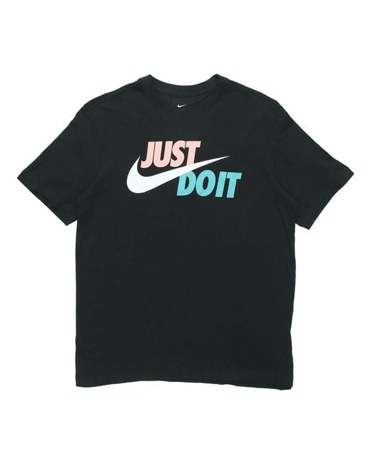 Nike Black Just Do It Contrasting Colors Alphabet Printing Round Neck Short Sleeve for men
