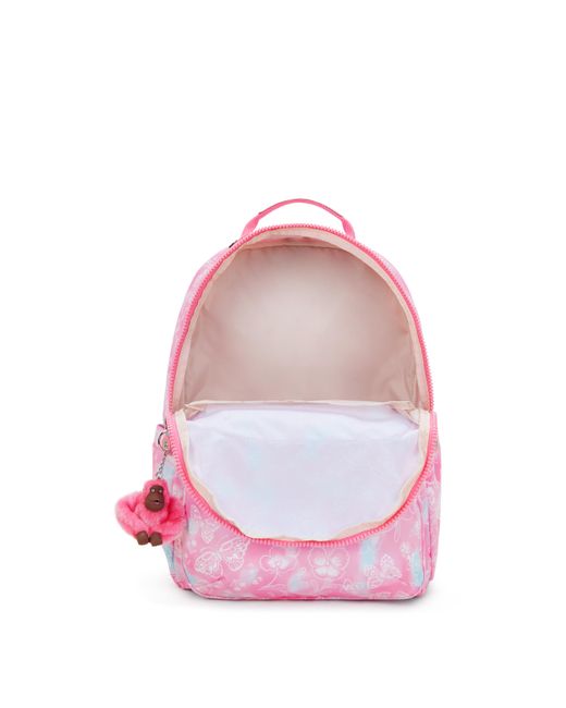 Kipling Pink Backpack Seoul Lap Garden Clouds Large