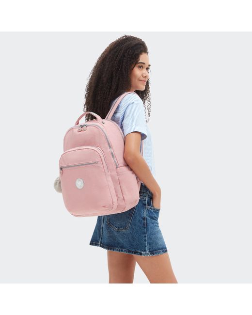 Kipling Pink Backpack Seoul Lap Blush Metallic Large