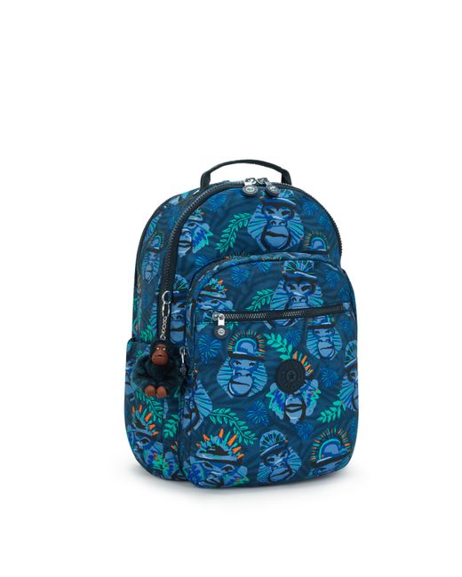 Kipling Backpack Seoul Lap Blue Monkey Fun Large