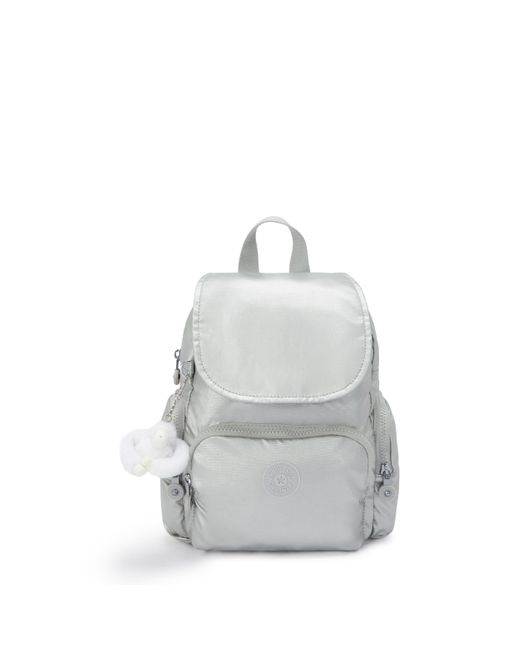 Kipling Gray Backpack City Zip Mini New Bright Metallic Small