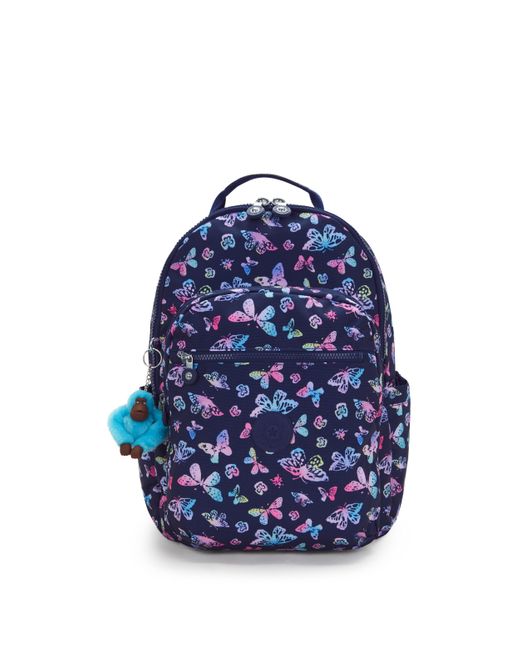 Kipling Blue Backpack Seoul College Butterfly Fun Large