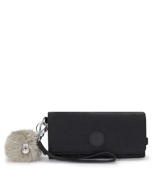 Kipling Black Rubi Large Printed Wristlet Wallet Python Embossed