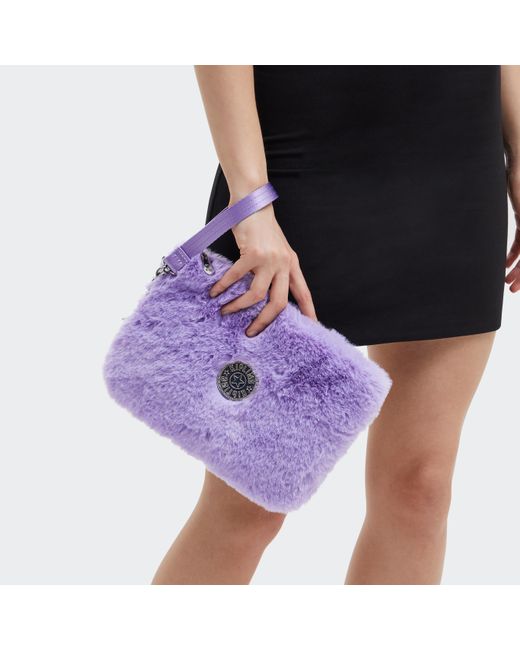Kipling Purple Pouch Fancy Soft Fur Lilac Large