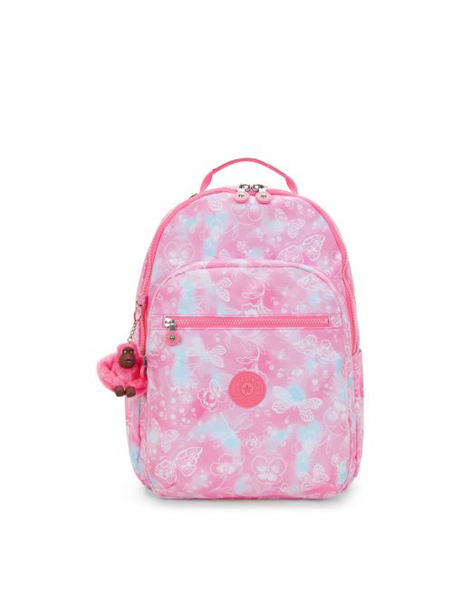 Kipling Pink Backpack Seoul Lap Garden Clouds Large